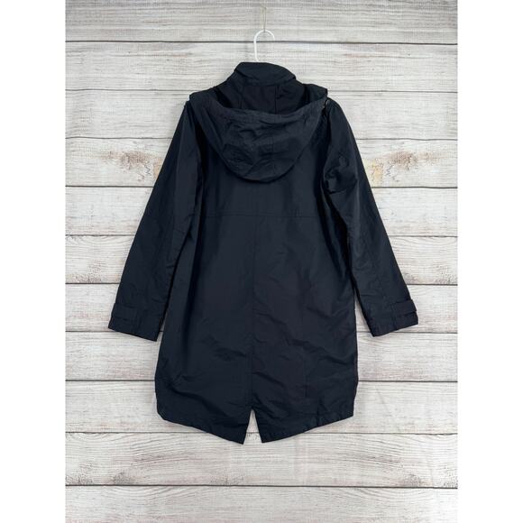 Rusty Hooded Long Rain jacket Womens Small Black Nylon Water Resistant - Picture 2 of 12